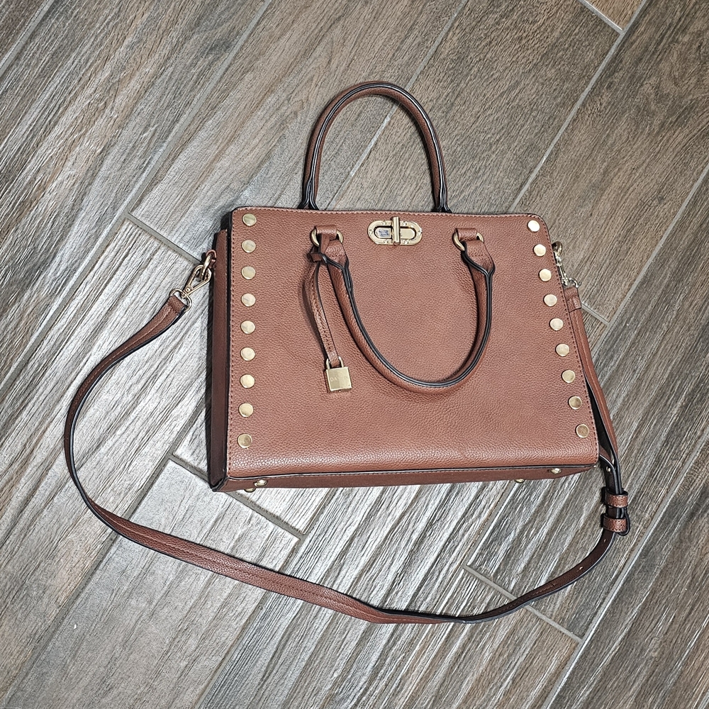 Elegant Brown Satchel with Gold Studs